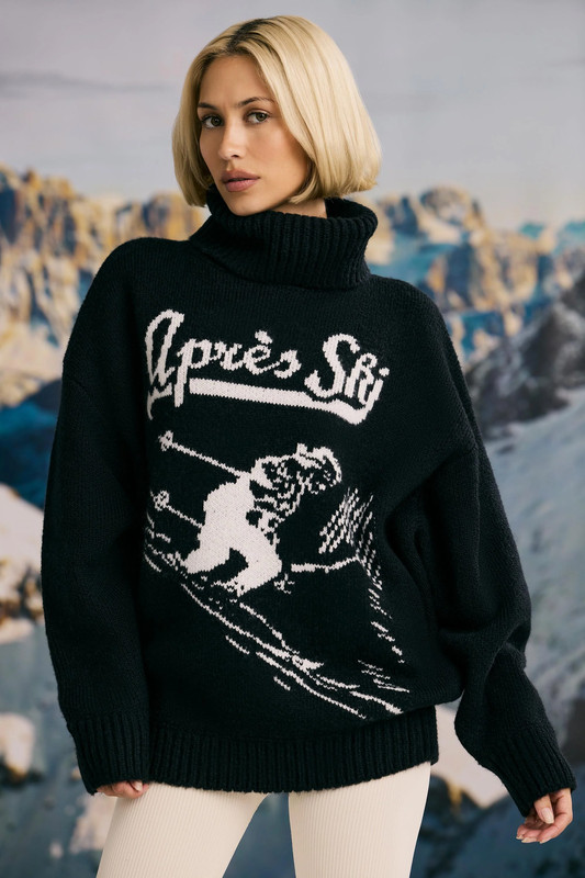 Oversized Chunky-Knit Turtleneck Jumper in Black - UK Size:L